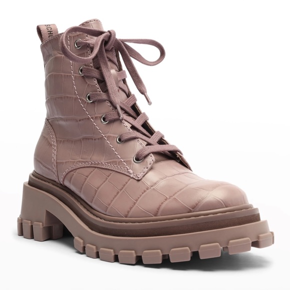 SCHUTZ Orly Croc-Print Lug-Sole Combat Boots - Picture 1 of 3